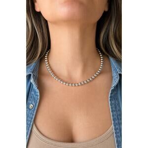 Vintage Sterling Silver Navajo Pearl Style Bead Necklace 16in 22g Southwestern
